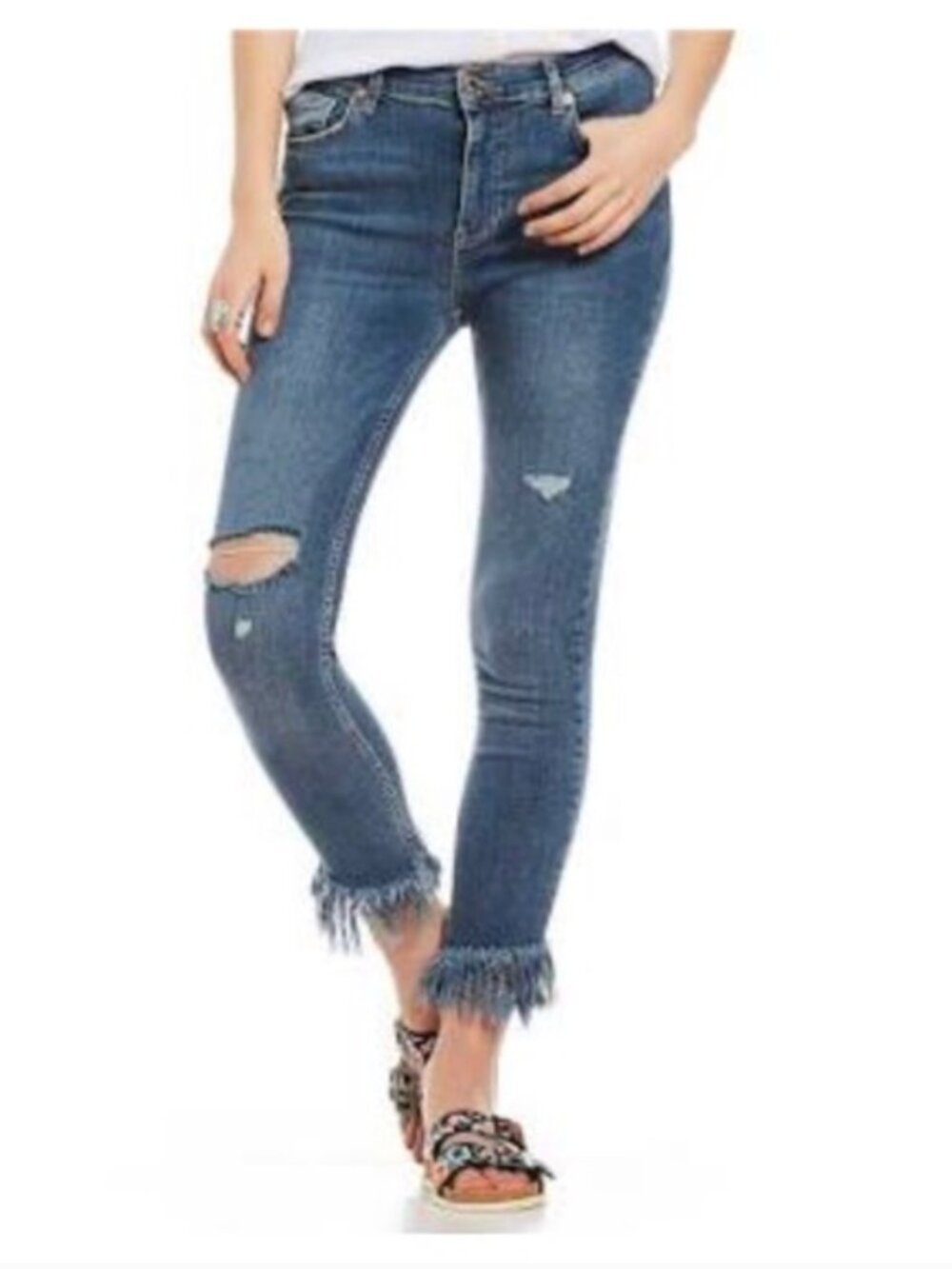 We The Free (Free People) Women's "Great Heights" Frayed Skinny Jeans - Size 26